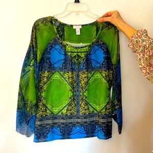 Chicos green and blue blouse size 1